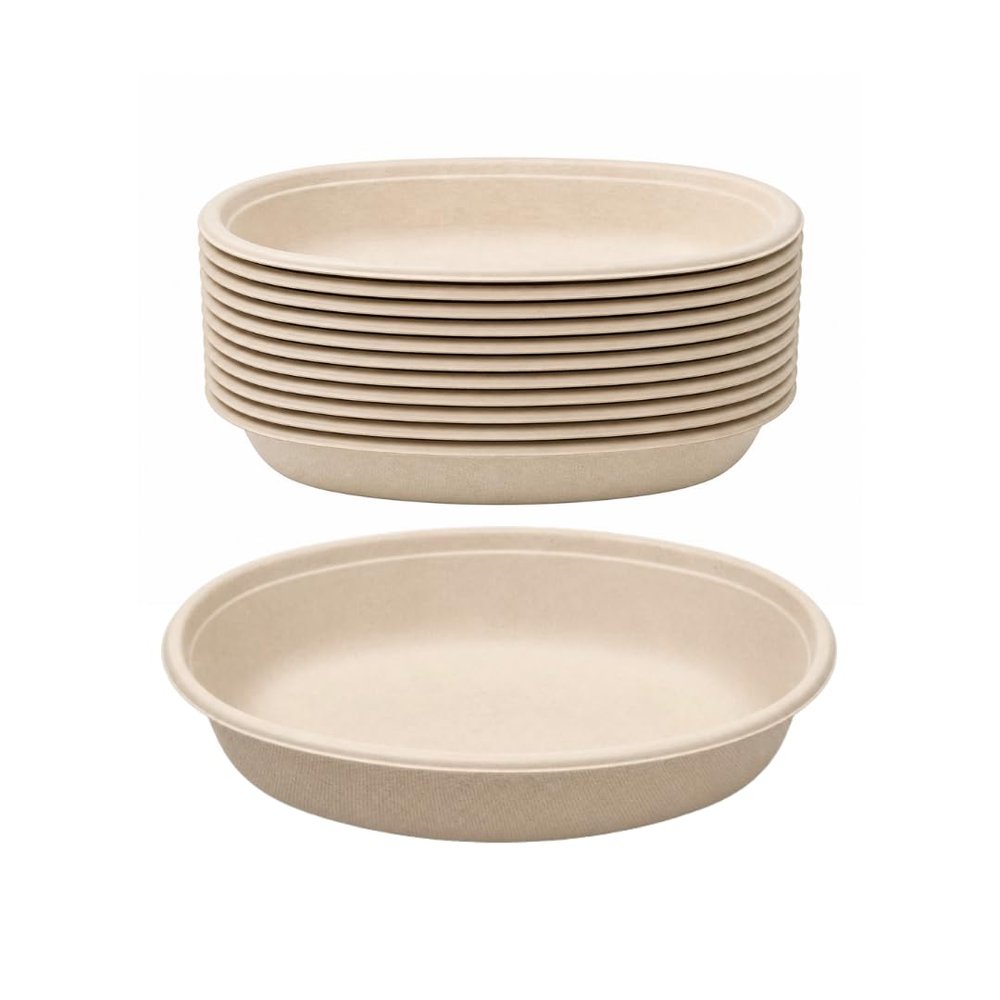 Kitchsy 32 oz Compostable Oval Food Bowls Heavy Duty Bagasse Fiber Food Containers, Eco-Friendly Disposable Salad & Takeout Bowls, Microwave Safe, Plastic-Free (500)