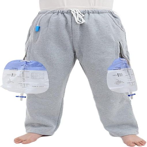 KZZAAO Catheter Leg Bag Pants, Holds (2) 2000Ml Leg Bags for Nephrostomy, Foley,XL