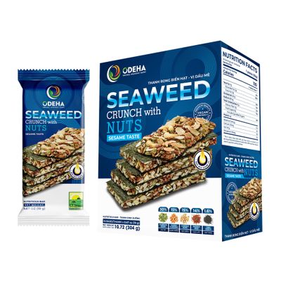 Seaweed Crunch with Nuts Sesame Taste ODEHA Vegan Snack Bars with Cashews, Almonds & Pumpkin Seeds Premium Asian Chips Healthy Asian Snacks Seaweed Sheets Sandwich Seaweed, Office Snacks