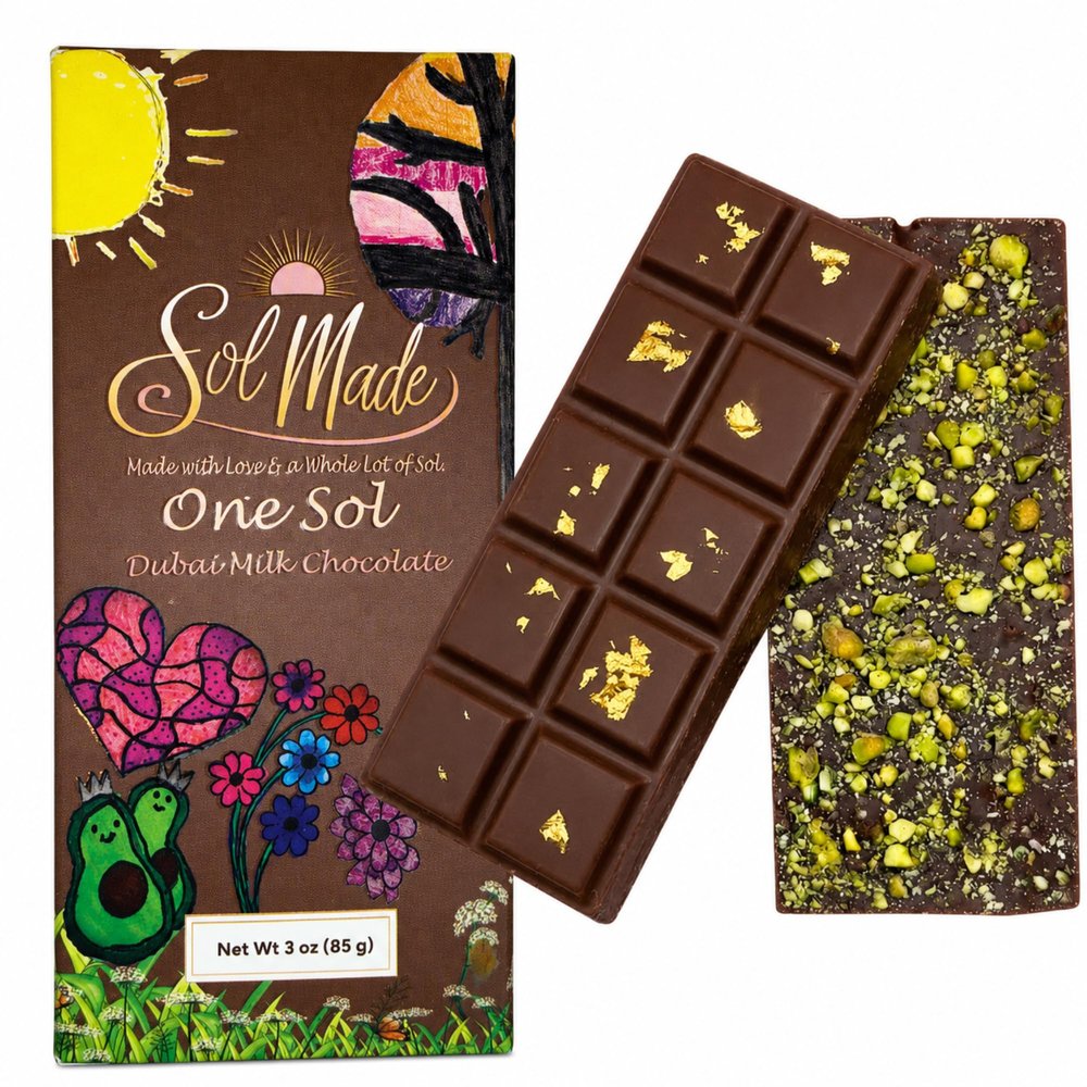 Sol Made Sweets | Handcrafted Dubai Chocolate Bar | Milk Chocolate with Pistachio Cream & Crunchy Kataifi | [ 3 oz]