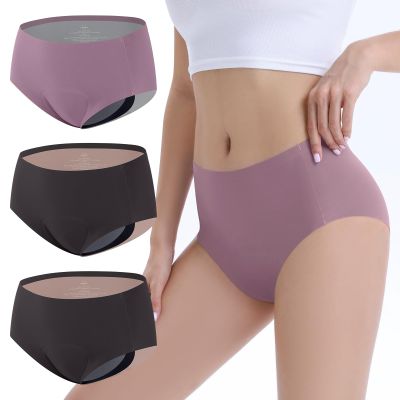 Carer 3 Pack Incontinence Underwear for Women, 100ml High Absorbency Leakproof Panties for Women's Bladder Control - Washable Reusable Postpartum Urinary Protective Briefs (2 Black/1 Purple, L)