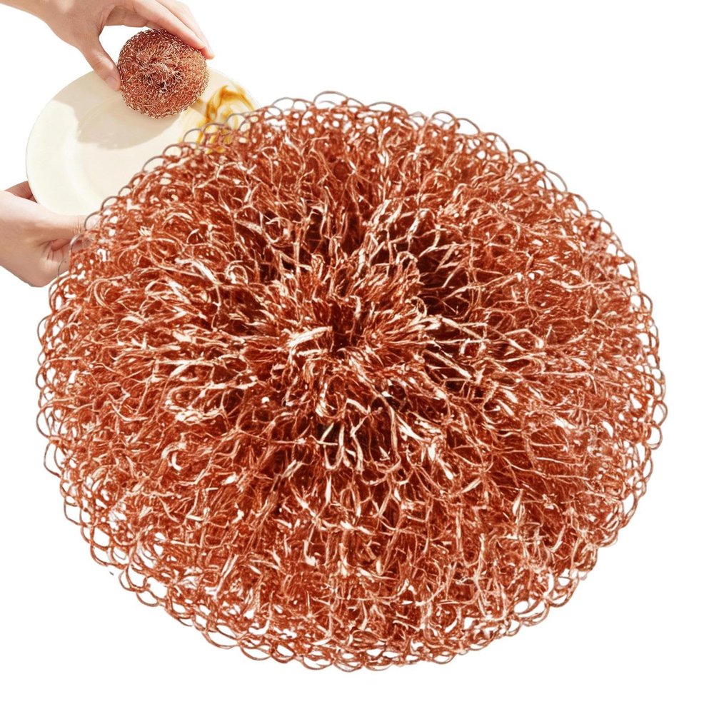 Copper Wire Sponge - Extra Strength Non Scratch Scouring Ball, 3.15x3.15 inches No Shedding Cleaning Pad for Pots and Pans, Baking Tray Stove Top Tile BBQ Grill Oil Stain Removal Kitchen Scrubber