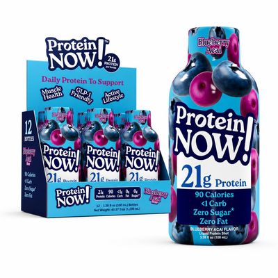 Protein Now Liquid 3 oz. Protein Shot By NutraBio 21g Protein, 0 Carbs, 0 Fat, GLP-1 Support, Ready-to-Drink, No Refrigeration, Whey & Collagen Protein for Hair, Skin & Nails, On-the-Go Nutrition- Blueberry Acai