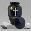 Personalized Extra Large Human Cremation Urn For Adult Ashes Men & Woman Up to 350 Lbs - Engraved Aluminum Urn with Name & Memorial Cross 8 Design - Polished Finish urn for Human Remains | Black view 2