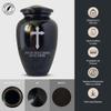 Personalized Extra Large Human Cremation Urn For Adult Ashes Men & Woman Up to 350 Lbs - Engraved Aluminum Urn with Name & Memorial Cross 8 Design - Polished Finish urn for Human Remains | Black view 3