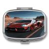 Red Race Car Pill Case Square Travel Pill Organizer Portable Small Pill Box 2 Compartments Metal Medicine Box Sealed Pill Container Vitamins Medicine Organizer view 1