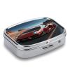 Red Race Car Pill Case Square Travel Pill Organizer Portable Small Pill Box 2 Compartments Metal Medicine Box Sealed Pill Container Vitamins Medicine Organizer view 3
