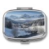 Winter Landscape in The Bavarian Alps Pill Case Square Travel Pill Organizer Portable Small Pill Box 2 Compartments Metal Medicine Box Sealed Pill Container Vitamins Medicine Organizer view 1