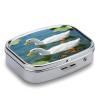 Two Ducks Pill Case Square Travel Pill Organizer Portable Small Pill Box 2 Compartments Metal Medicine Box Sealed Pill Container Vitamins Medicine Organizer view 3