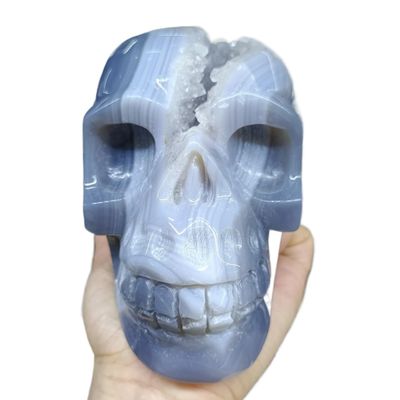 Stone Geode Agate Ore, Hand-Carved Skull, Quartz Crystal Home Decoration(Size:500-550g)