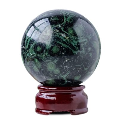 Malachite Crystal Sphere Gemstone Ball Sculpture Figurine with Wooden Stand for Divination Home Office Decoration Yoga,75-80mm