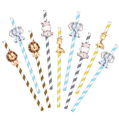 Safari Baby Shower Decorations, 40PCS Jungle Animal Pattern Paper Straws for Jungle Animals Forest Birthday Party Decor, Gender Reveal Party Decorations, Baby Shower Party Supplies