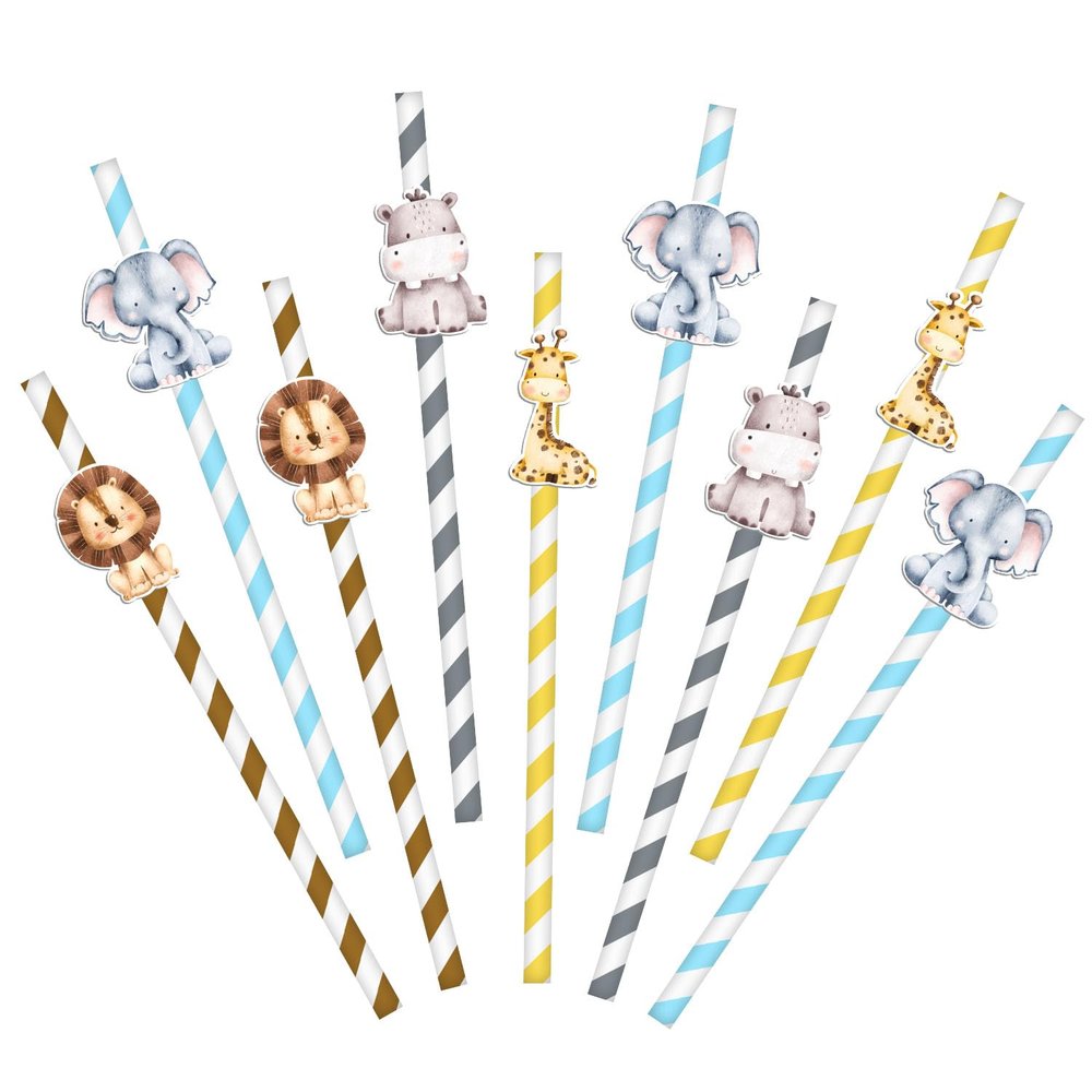 Safari Baby Shower Decorations, 40PCS Jungle Animal Pattern Paper Straws for Jungle Animals Forest Birthday Party Decor, Gender Reveal Party Decorations, Baby Shower Party Supplies