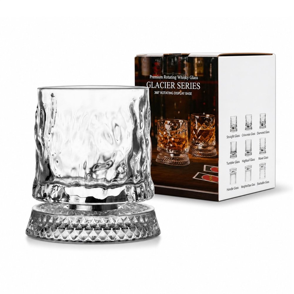 Rotating Whiskey Glass, Revolving Glasses for Whiskey, Thick Freezable Bourbon Glass Rotatable Tumbler Crystal Whiskeys Glass for Scotch, Bourbon, Liquor and Cocktail Drinks - Men Gift (F#)