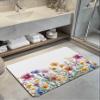 Qiaullityot Spring Botanical Blossom Bath Stone Mat, Super Absorbent Diatomite Shower Mat, Colorful Floral Quick Drying Non-Slip Stone Mats for Bathroom Kitchen Counter Easy to Clean 24"x36" view 2