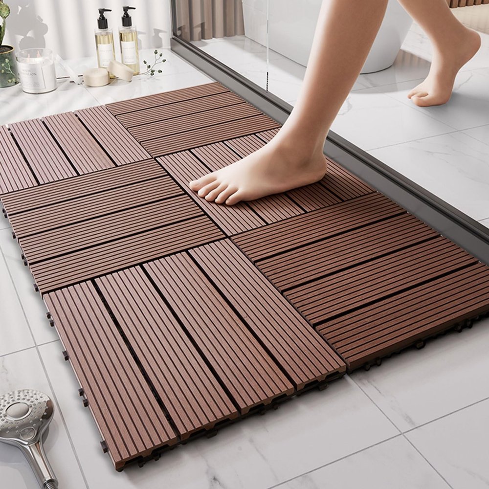 Wooden Shower Mat, Non-Slip Fast-Drying Bathroom Mat, Sturdy Bath Tray for Spa-Style Experience