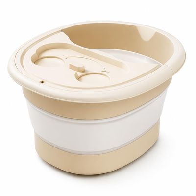 Foldable Foot Bath Bucket with Lid, Calf-Deep Soaking Tub, Massage Bottom, Heat Retention, TPE and PP, 15.35 x 12.99 x 7.87 in