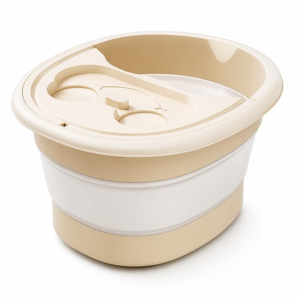 Foldable Foot Bath Bucket with Lid, Calf-Deep Soaking Tub, Massage Bottom, Heat Retention, TPE and PP, 15.35 x 12.99 x 7.87 in