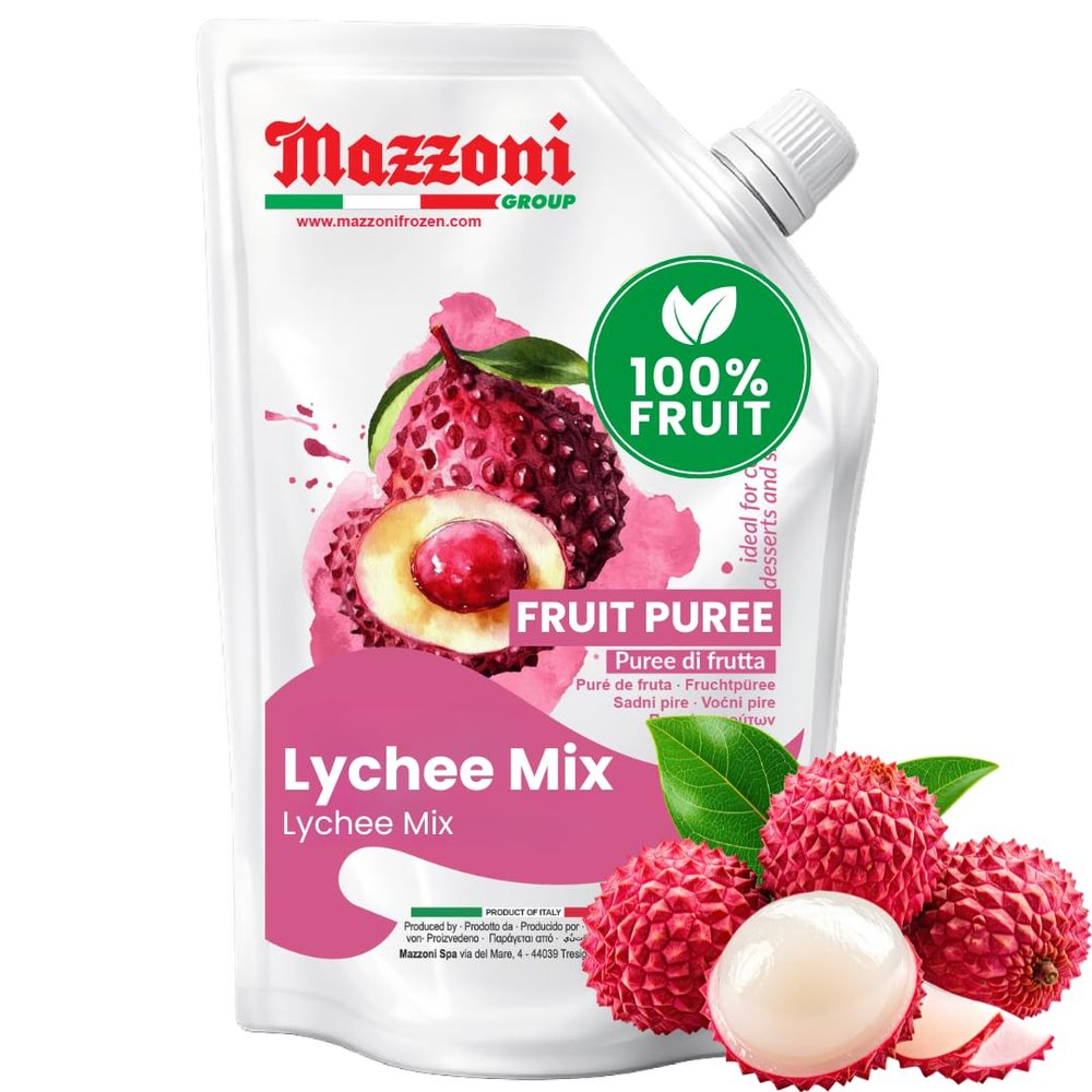 Mazzoni - Lychee Fruit Puree, Mix 80% Lychee, 15% Apple, 5% Lemon, 2.2 lb
