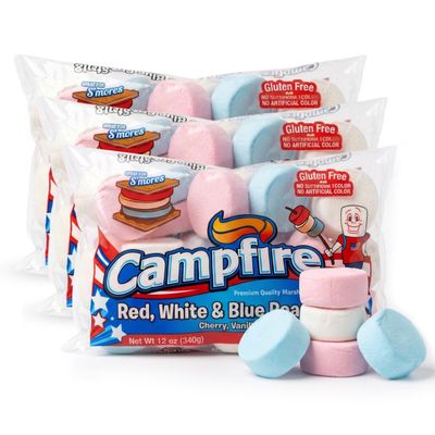 (3 Pack) 12 oz Red, White & Blue Roaster Marshmallows Cherry, Vanilla & Blueberry Flavored Jumbo Marshmallows Gluten Free, No Artificial Colors Perfect for Smores & 4th of July Treats