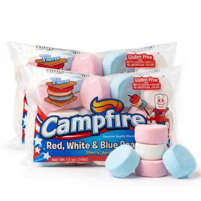 (2 Pack) 12 oz Red, White & Blue Roaster Marshmallows Cherry, Vanilla & Blueberry Flavored Jumbo Marshmallows Gluten Free, No Artificial Colors Perfect for Smores & 4th of July Treats