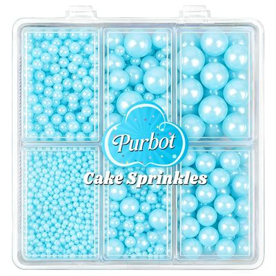 Light Blue Pearl Sprinkles for Baking, 4 Sizes Edible Sugar
