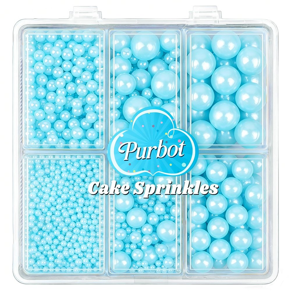 Light Blue Pearl Sprinkles for Baking, 4 Sizes Edible Sugar