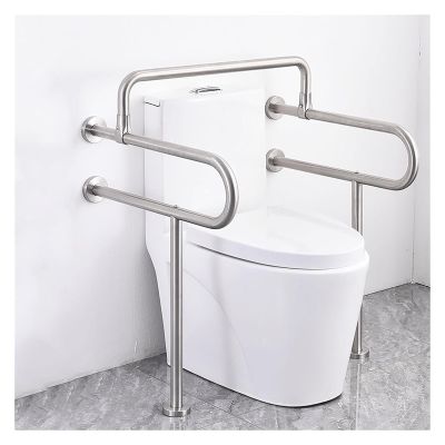 Handicap Grab Bars - 23 Inch Toilet Handrail Safety Support Bar for Seniors and Disabled - Wall to Floor Mounted Bath Rail Accessories