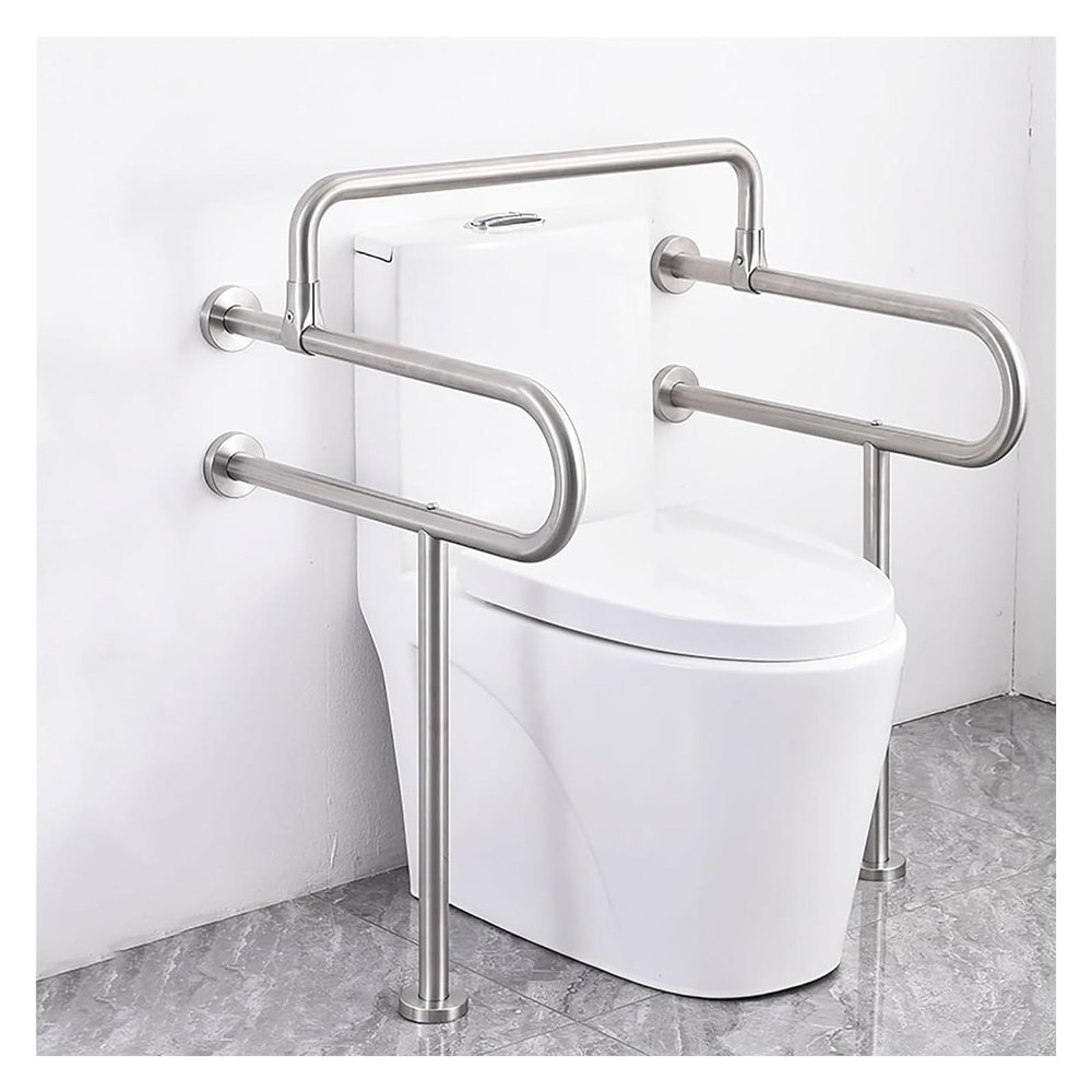 Handicap Grab Bars - 23 Inch Toilet Handrail Safety Support Bar for Seniors and Disabled - Wall to Floor Mounted Bath Rail Accessories