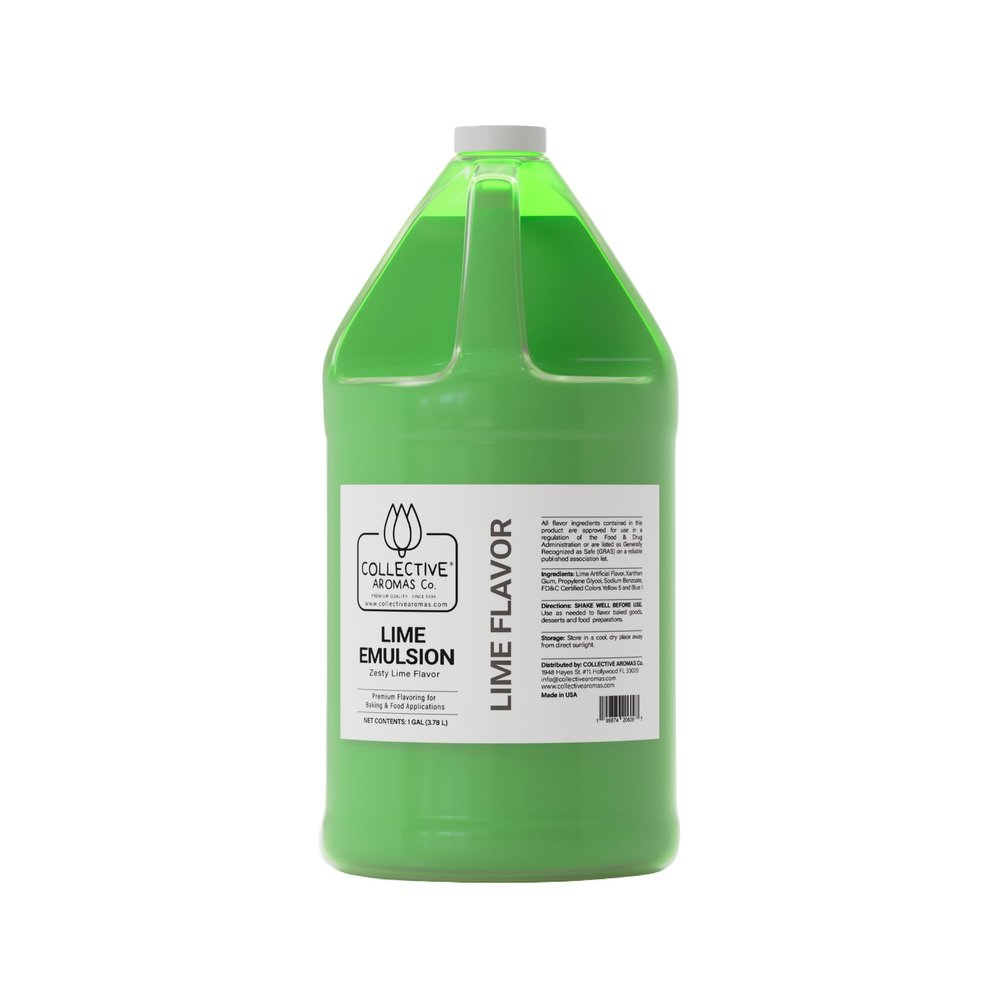 Collective Aromas Co. Lime Emulsion for Baking, Zesty Lime Flavoring Emulsion, Heat Stable Bakery Emulsion for Cakes, Cookies, Desserts & Beverage Applications, Concentrated Baking Flavor, 1 Gallon