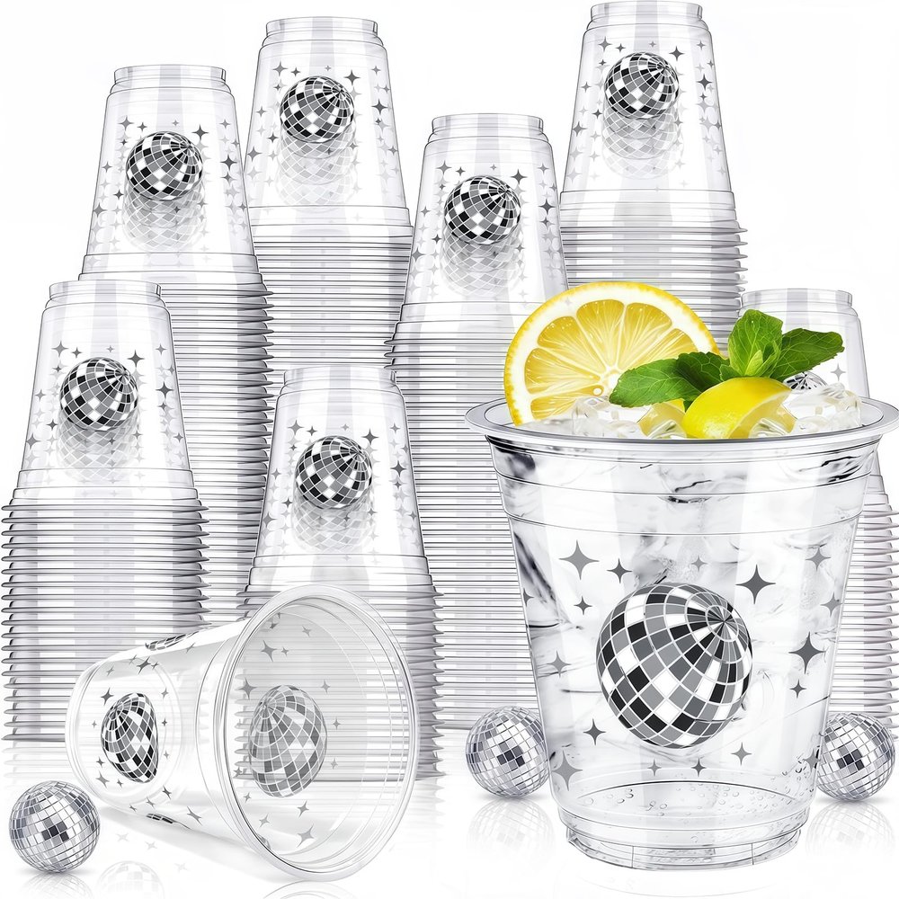 Uiifan 50 Pcs Disco Plastic Cups Disco Ball Party Decorations 12 oz Disposable Clear Decades Bachelorette Cups for Cowgirl Y2k Birthday Wedding 70s 80s 90s Party Supplies Bridal Shower Favors