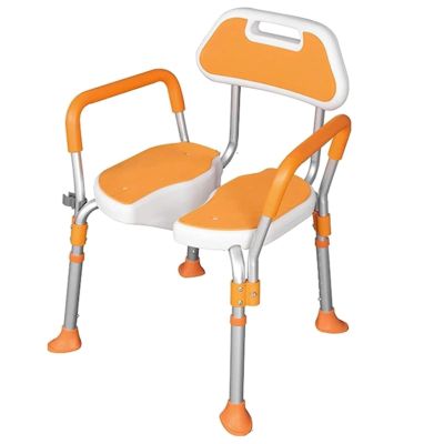 Shower Chair with Arms, Folding Design, 350 LB Capacity, 5-Level Adjustable Non-Slip Feet, Cutout for Personal Hygiene - Ideal for Seniors, Disabled, and Pregnant Users