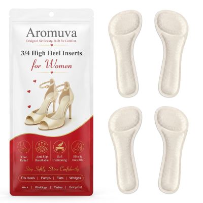 2 Pairs High Heel Inserts for Women - 3/4 Cushion Insoles for Heels with Anti-Slip Adhesive Backing - Invisible Sweat-Absorbing Inserts for High Heels Sandals Pumps Open-Toe Shoes (Large)