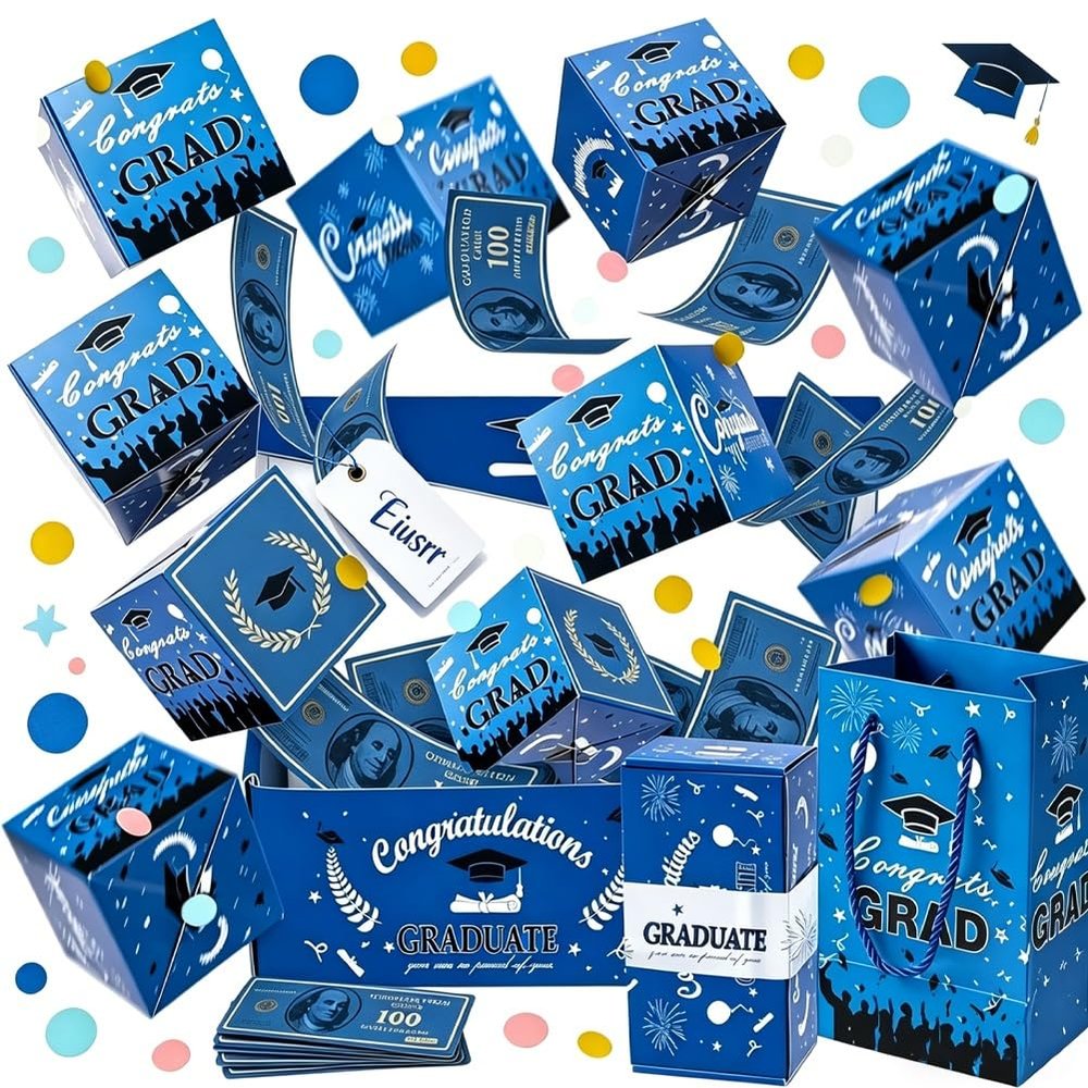 2026 Graduation Explosion Pop Gift Box Surprise Bounce Cash Box Grad Party Gift Bag Set Make Their Graduation Unforgettable Perfect for Gifts, Money, Or Heartfelt Notes DIY Card Holder(6 Bounce)