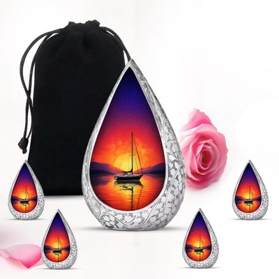 Remembrate Cruise Ship Urns for Human Ashes - Sunset Memorial Urn for Human Ashes Keepsake 4 Set - Blue 3 Inch Small Urn for Adults Remains - Adult Cremation Urns for Husband 10 Inch