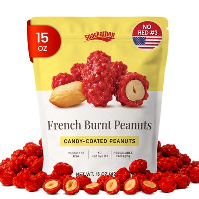 Snackathon French Burnt Peanuts, 15 oz Classic Red Candy Coated Peanuts in Resealable Bag, Old Fashioned Sweet & Crunchy Snack, Made in USA, Great for Snacking & Sharing