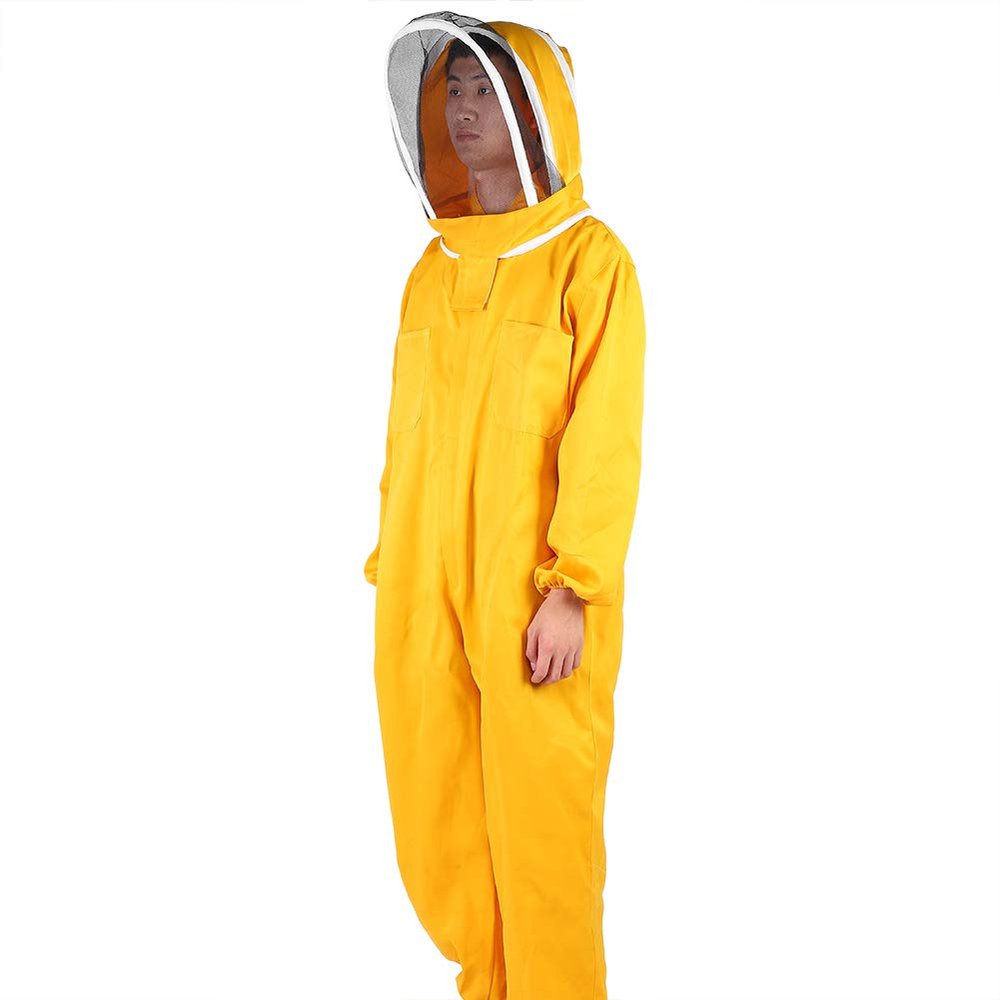 Beekeeping Suit Durable Protective Clothes for Beekeeper Smock,Mesh Veil, Effective Bee Sting Protection, for Beekeeping Activities, Polyester Cotton Orange Yellow Size L (XL)