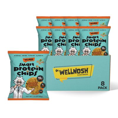Dr. Wellnosh Smart Protein Chips Chipotle Barbecue 15g Fava Bean Protein, 4g Fiber, Avocado Oil, Gluten Free, Non GMO, No Seed Oils, Bold BBQ Flavor, High Protein Snack - 1.5 oz, 8 Pack