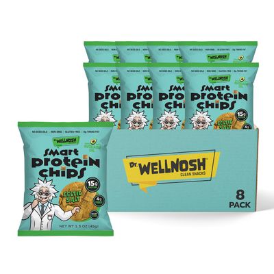 Dr. Wellnosh Smart Protein Chips Celtic Salt 15g Fava Bean Protein, 4g Fiber, Cooked in Avocado Oil, Gluten Free, Non GMO, No Seed Oils, Low Sugar, High Protein Snack - 1.5 oz, 8 Pack