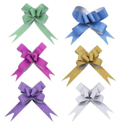 Pull Bows for Gift Wrapping 300pcs Glitter Pull Bows Gift Knot Metallic Basket Bowss for Presentss String Ribbon Wrapping Flower