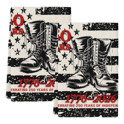 250 Anniversary Kitchen Towels Set of 2,Absorbent Microfiber Dish Tea Towels with Hanging Loop,Vintage Black Stripes Boots Satrs 1776-2026 Resuable Hand Towel for Home Kitchen Cooking Cleaning 18"x28"