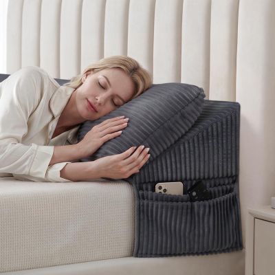 Bed Wedge Pillow for Headboard, Queen Size Gap Filler with Long Pillow