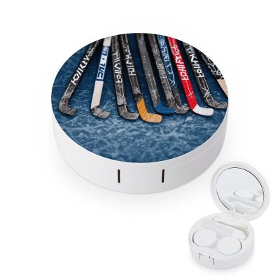 RLDOBOFE Ice Hockey Sticks Contact Lens Case with Mirror Leak-proof Travel Contact Case Cute Colored Contact Lens Box Holder Container Outdoor Portable Mini Contact Lens Soak Storage Kit