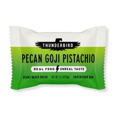 Thunderbird Mini Energy Snack Bars, 2x 10 Count Bags, Gluten-Free with Protein, Healthy Real Food, Vegan Paleo Non-GMO, No Added Sugar, Perfectly Portable Size (Pecan Goji Pistachio)