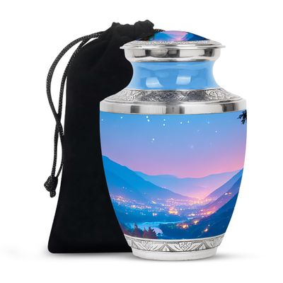 YASUBJAG Mountain Urns for Human Ashes Adult Man - Blue Urns for Human Ashes Adult Male - Sunset Cremation Urn for Women - Funeral Urn for Mom - Ash Container - Decorative Ash Container Large 10 Inch