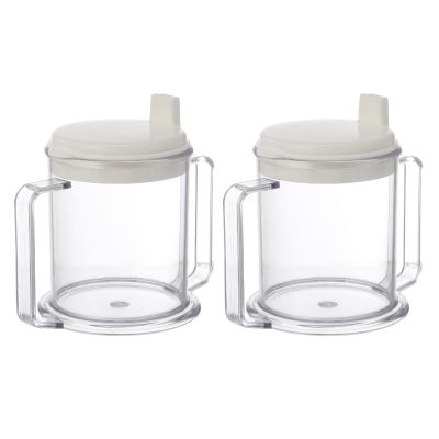 OSOLADY 2pcs Drinking Cup for Seniors, Spill Proof Plastic Cups with Double Handles, Elderly Handle Beverage Bottle, Dysphagia Container for Disabled