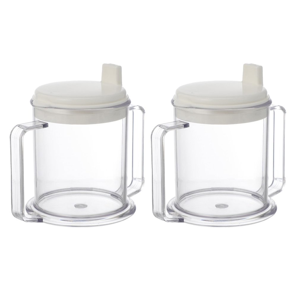 OSOLADY 2pcs Drinking Cup for Seniors, Spill Proof Plastic Cups with Double Handles, Elderly Handle Beverage Bottle, Dysphagia Container for Disabled