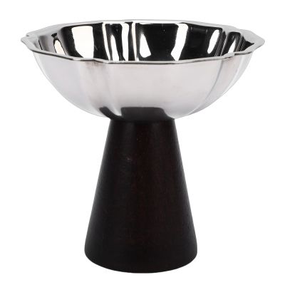 Omquot Elegant Stainless Steel Ice Cream Sundae with Wooden Base for Serving Desserts, Parties, 6.77 Ounces (Flower Style)