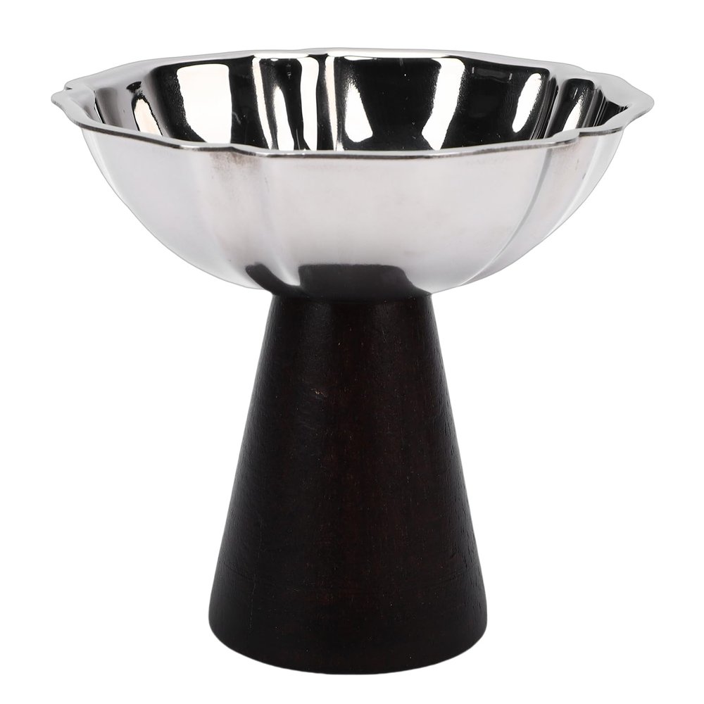 Omquot Elegant Stainless Steel Ice Cream Sundae with Wooden Base for Serving Desserts, Parties, 6.77 Ounces (Flower Style)