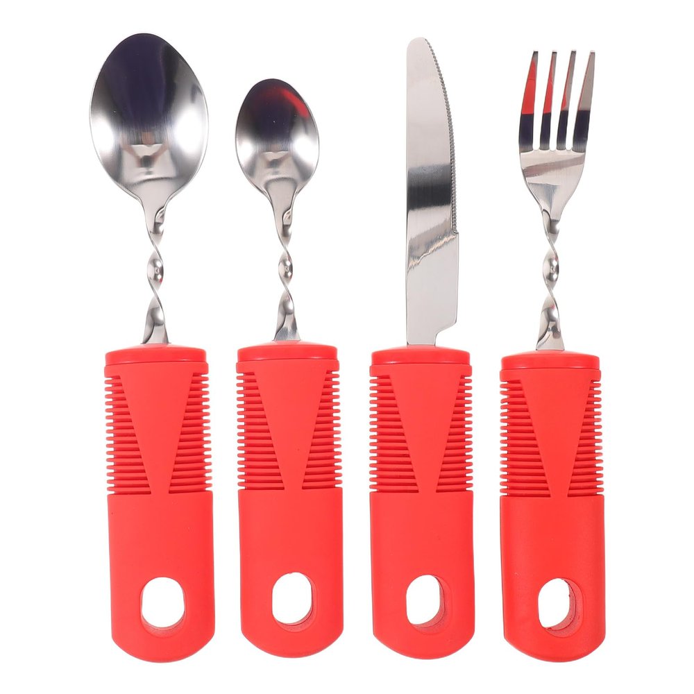 VINTORKY 4pcs Weighted Utensils for Hand Tremors - Travel Eating Utensils for Adults - Stainless Steel - Eat Independently - Silverware Set with Handle